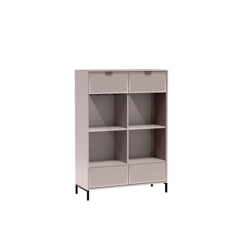 witryna dwudrzwiowa na nóżkach z oświetleniem LINKaStyles LS-8 niska Cashmere / Indigo szafka przeszklona z szybą 104,8x150